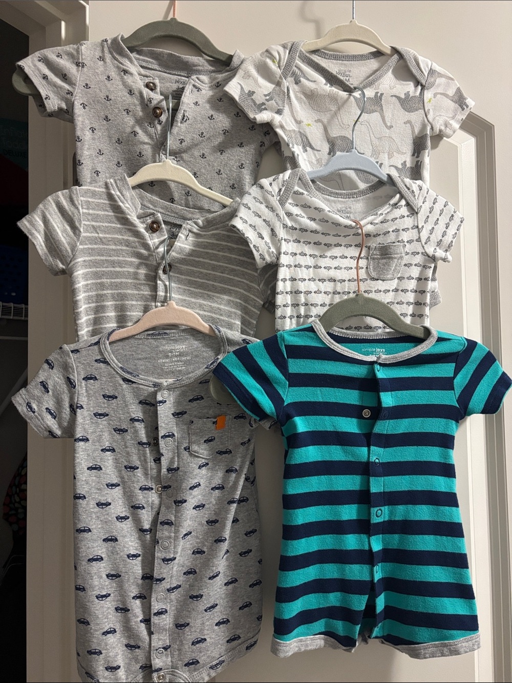 Simple Joys by Carters - Striped Teal & Navy Baby Romper + Gray Neutral Shorties